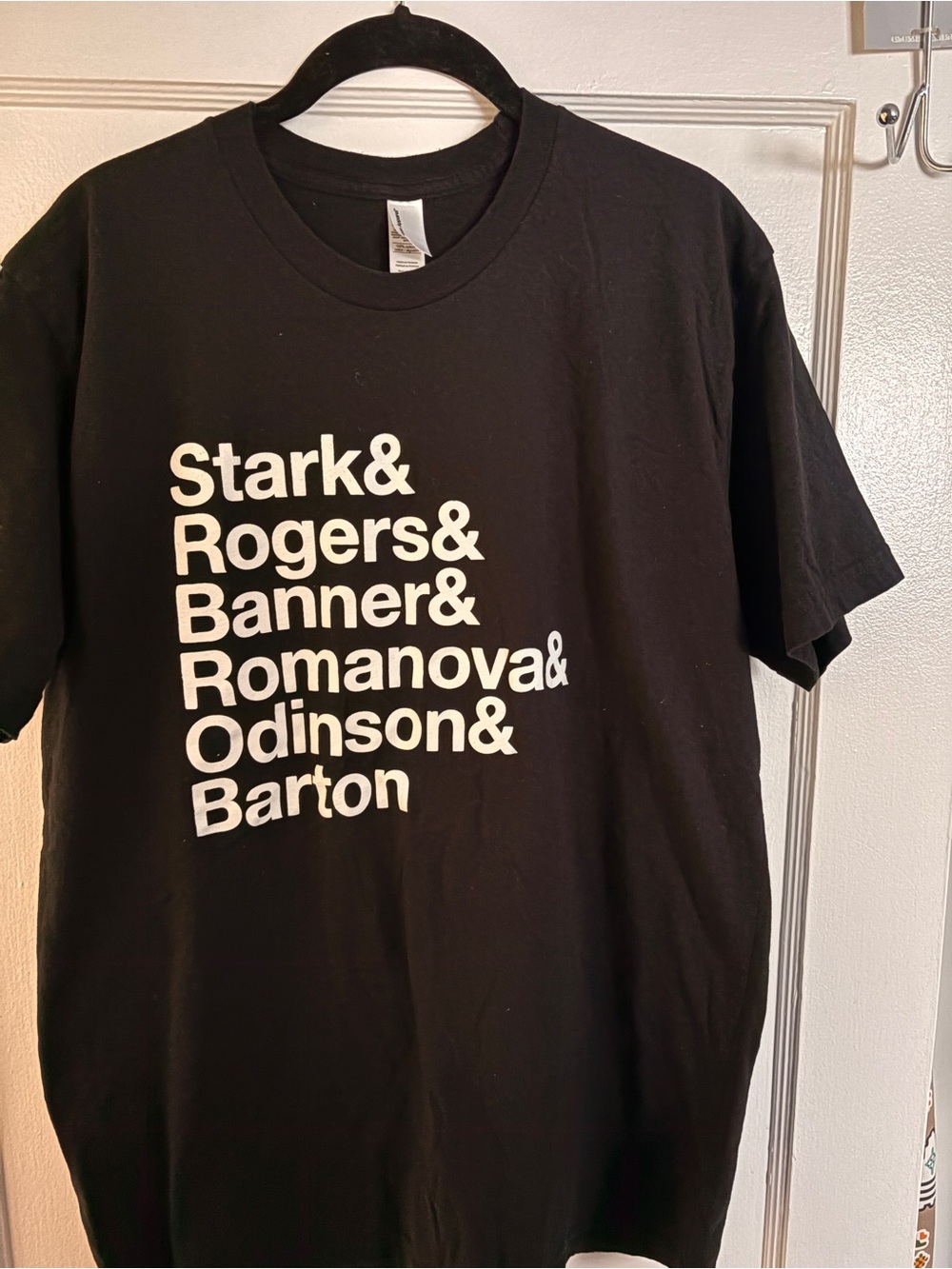 American Apparel Black Graphic Crewneck T-Shirt with White Text Names